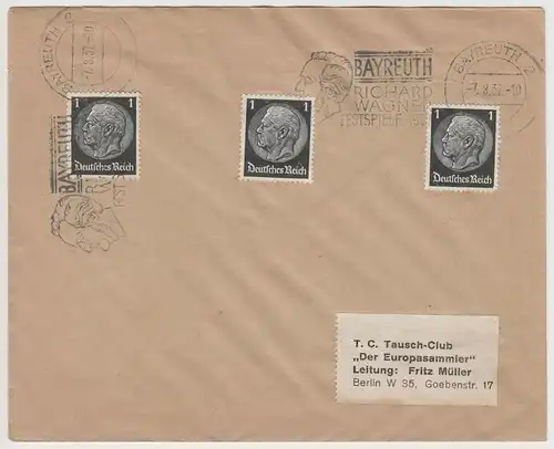 (B2293) Bedarfsbrief DR, Stempel Bayreuth 2, 1937
