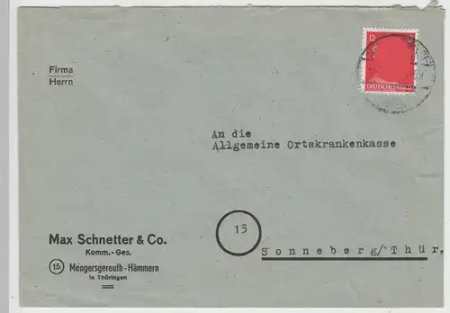 (B2283) Bedarfsbrief DR, von Max Schnetter & Co. Mengersreuth Hämmern