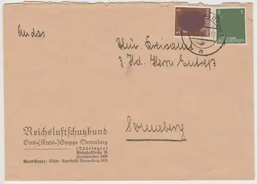 (B2277) Bedarfsbrief DR, Stempel Sonneberg (Thür) 1943