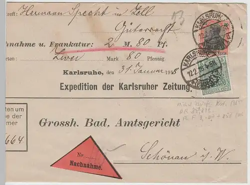 (B2254) Bedarfsbrief Nachnahme DR, Karlsruhe 1918