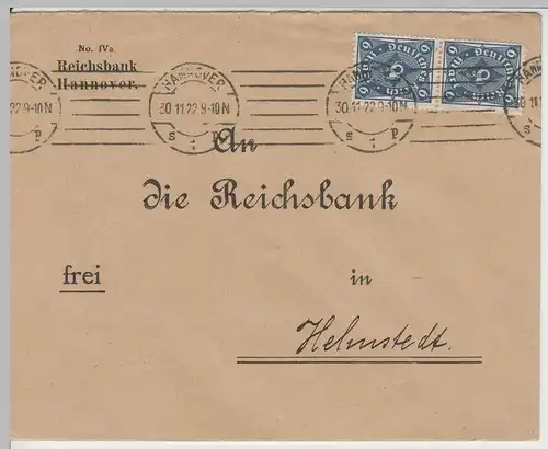 (B2234) Bedarfsbrief Deutsches Reich INFLA, Reichsbank Hannover 1922