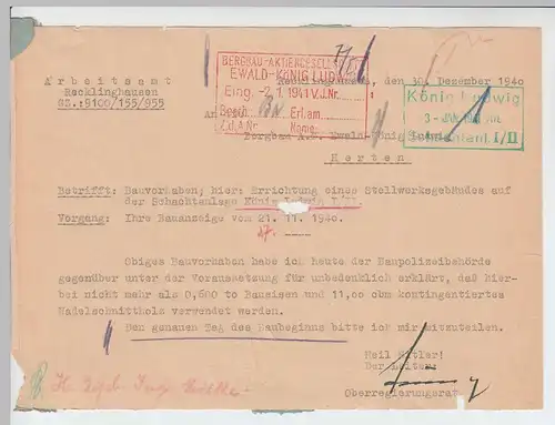 (B2212) Faltbrief Dienstpost, Arbeitsamt Recklinghausen 1940