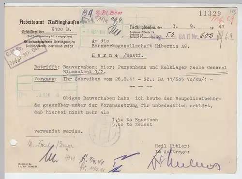 (B2211) Faltbrief Dienstpost, Arbeitsamt Recklinghausen 1941