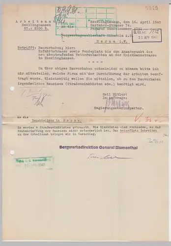 (B2210) Faltbrief Dienstpost, Arbeitsamt Recklinghausen 1940
