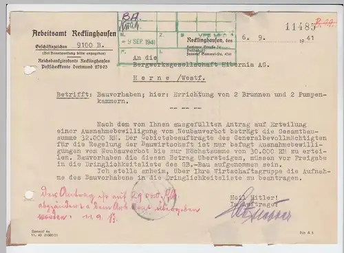 (B2206) Faltbrief Dienstpost, Arbeitsamt Recklinghausen 1941
