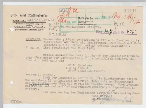 (B2204) Faltbrief Dienstpost, Arbeitsamt Recklinghausen 1942