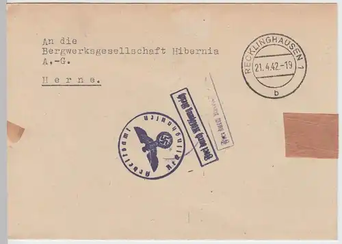 (B2202) Faltbrief Dienstpost, Arbeitsamt Recklinghausen 1942