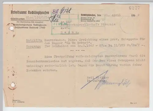 (B2202) Faltbrief Dienstpost, Arbeitsamt Recklinghausen 1942