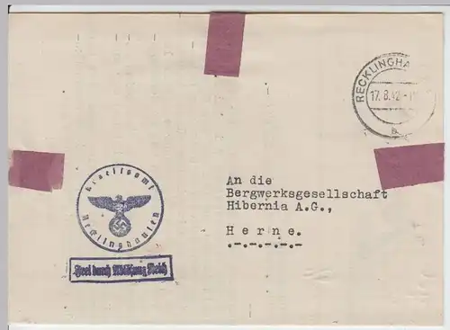 (B2199) Faltbrief Dienstpost, Arbeitsamt Recklinghausen 1942