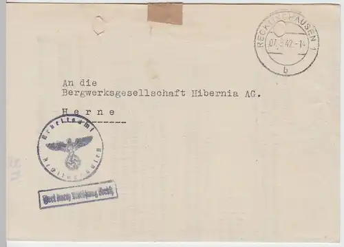 (B2198) Faltbrief Dienstpost, Arbeitsamt Recklinghausen 1942