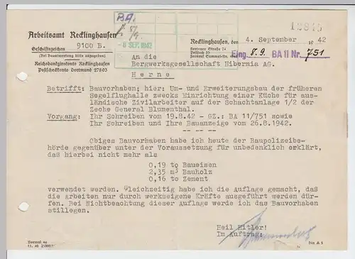 (B2198) Faltbrief Dienstpost, Arbeitsamt Recklinghausen 1942