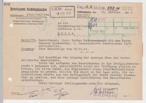 (B2196) Faltbrief Dienstpost, Arbeitsamt Recklinghausen 1942