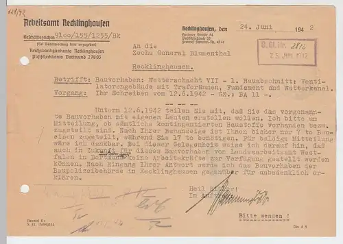 (B2195) Faltbrief Dienstpost, Arbeitsamt Recklinghausen 1942