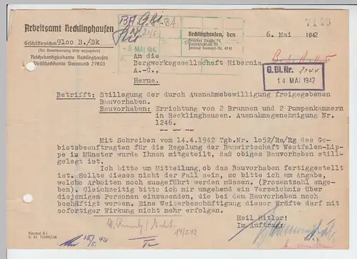 (B2194) Faltbrief Dienstpost, Arbeitsamt Recklinghausen 1942