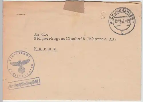 (B2193) Faltbrief Dienstpost, Arbeitsamt Recklinghausen 1942