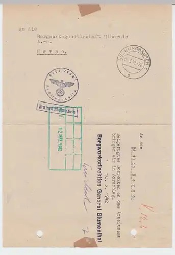 (B2190) Faltbrief Dienstpost, Arbeitsamt Recklinghausen 1942