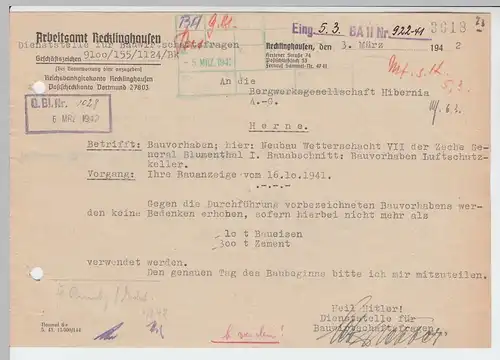 (B2190) Faltbrief Dienstpost, Arbeitsamt Recklinghausen 1942