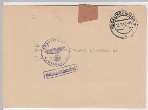 (B2188) Faltbrief Dienstpost, Arbeitsamt Recklinghausen 1943