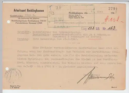 (B2188) Faltbrief Dienstpost, Arbeitsamt Recklinghausen 1943