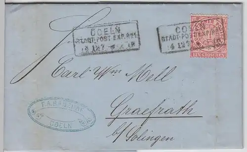 (B2187) Brief Norddeutscher Bund, Rechteckstempel Coeln Stadt Post Exp. 1871