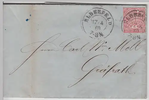 (B2171) Bedarfsbrief Norddeutscher Bund, Stempel Elberfeld 1869