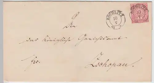 (B2166) Bedarfsbrief Norddeutscher Bund, Stempel Rochlitz 1869