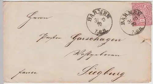 (B2164) Bedarfsbrief Norddeutscher Bund, Stempel Barmen 1870