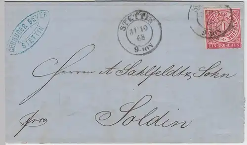 (B2161) Bedarfsbrief Norddeutscher Bund, Stempel Stettin 1868