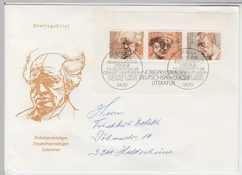 (B2141) Ersttagsbrief ETB FDC Bund, Nobelpreisträger mit Block 16, 1978