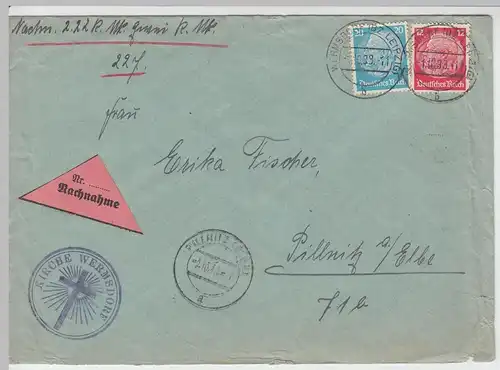 (B2129) Bedarfsbrief Nachn. Dt. Reich, Stempel Wermsdorf (Bz. Leipzig) 1938