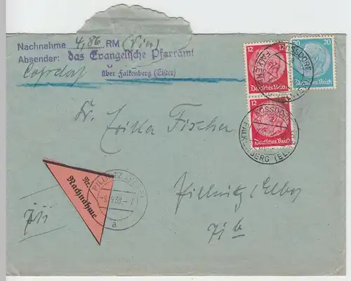 (B2128) Bedarfsbrief Nachn. Dt. Reich, Stempel Kossdorf Falkenberg 1938