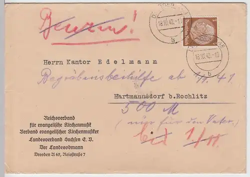 (B2122) Bedarfsbrief Deutsches Reich, Stempel Dresden A 45 1940