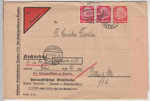 (B2121) Bedarfsbrief Nachnahme Deutsches Reich 1936