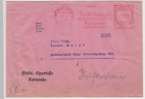 (B2119) Bedarfsbrief Deutsches Reich, Freistempel Karlsruhe 1 1942