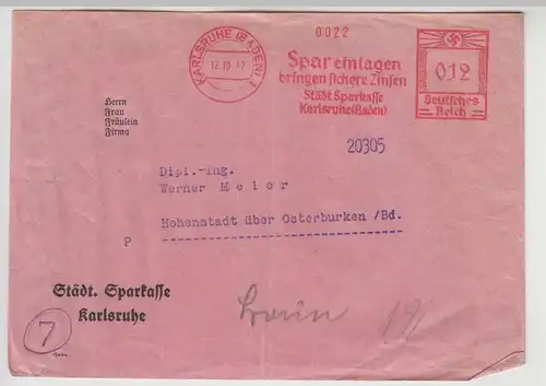 (B2118) Bedarfsbrief Deutsches Reich, Freistempel Karlsruhe 1 1942
