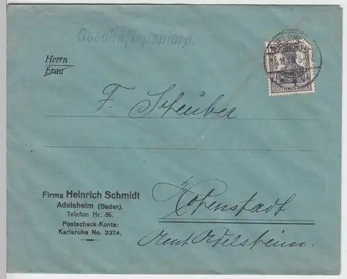 (B2015) Bedarfsbrief Deutsches Reich, Firmen-Umschlag 1918