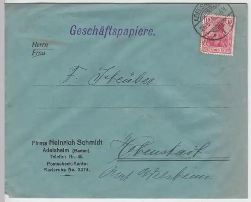 (B2011) Bedarfsbrief Deutsches Reich, Stempel Adelsheim 1918