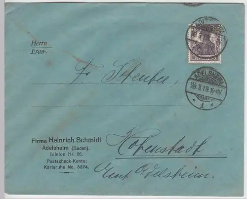 (B2005) Bedarfsbrief Deutsches Reich, Stempel Adelsheim 1919