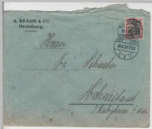 (B2000) Bedarfsbrief Deutsches Reich, Stempel Heidelberg 1920