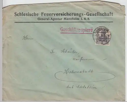 (B1950) Bedarfsbrief Deutsches Reich, Stempel Mannheim 1919