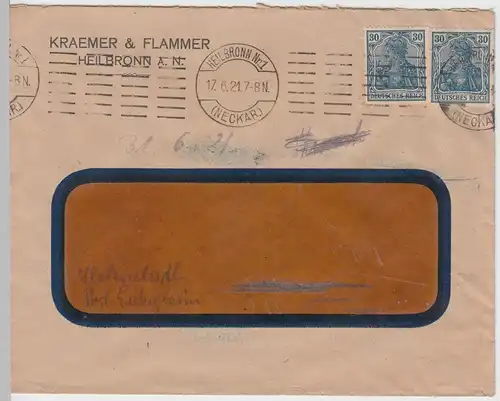 (B1928) Bedarfsbrief Deutsches Reich, Stempel Heilbronn 1921