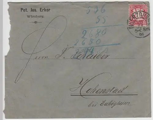 (B1871) Bedarfsbrief Bayern, Stempel Würzburg 1886