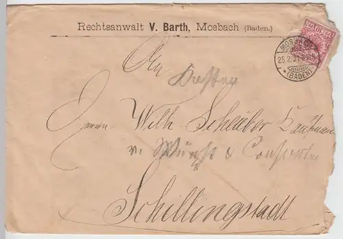 (B1869) Bedarfsbrief Reichspost, Stempel Mosbach (Baden) 1891