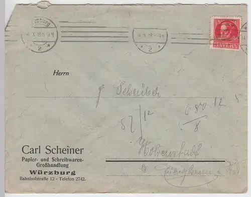 (B1853) Bedarfsbrief Bayern, Stempel Würzburg 1918