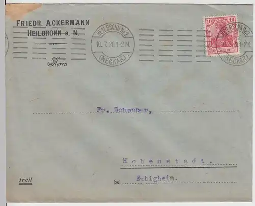 (B1826) Bedarfsbrief Deutsches Reich, Stempel Heilbronn 1920