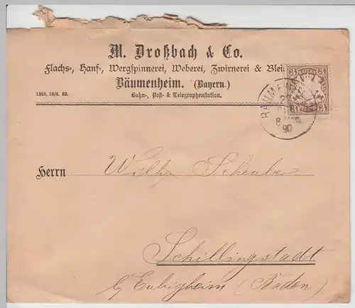(B1824) Bedarfsbrief Bayern, Stempel Bäumenheim 1890