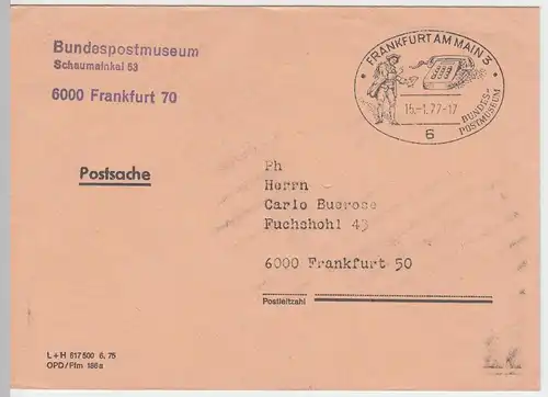 (B1724) Bedarfsbrief mit Sonderstempel Bundespostmuseum Frankfurt 1977