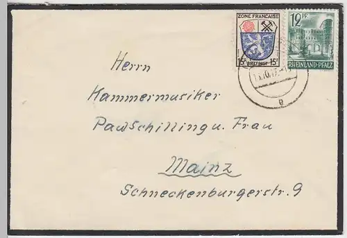 (B1634) Bedarfsbrief Alliierte Besetzung Zone Francaise 1947
