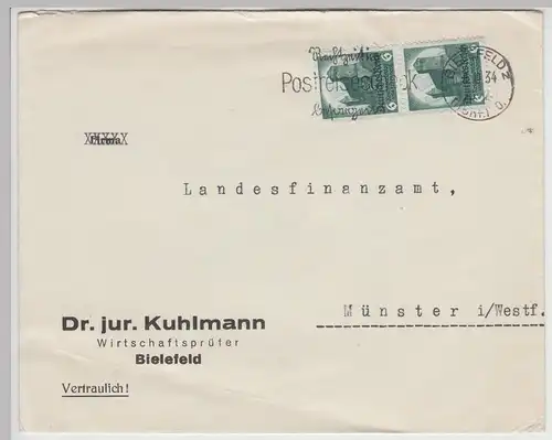 (B1448) Bedarfsbrief DR, Dr.jur. Kuhlmann, Bielefeld, Mi 546 senkr.Paar, 1934