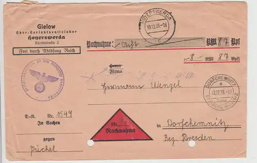 (B1416) Bedarfsbrief Nachnahme DR, Stempel Hoyerswerda 1938